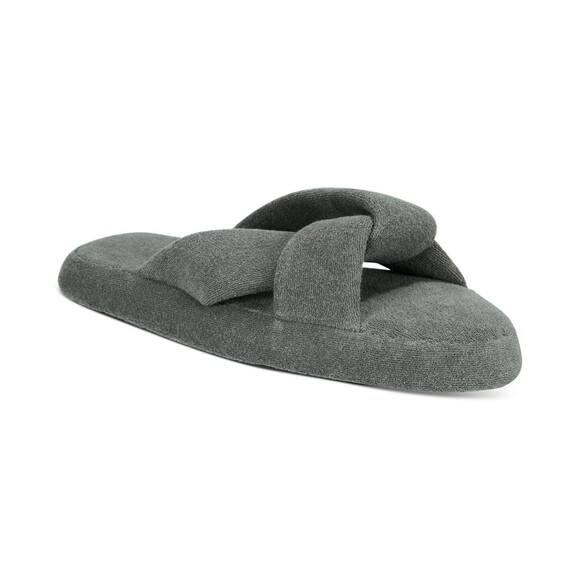 Jenni Shoes - Jenni Terry Cloth Crossband Slide Slippers, Created for Macy's Charcoal Grey, XL
